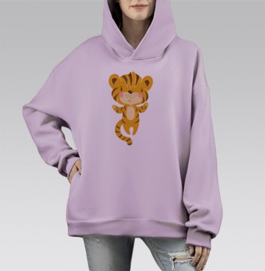 Милый танцующий тигренок для детей, Hoodie Mono Fiolet, оверсайз, утепленная