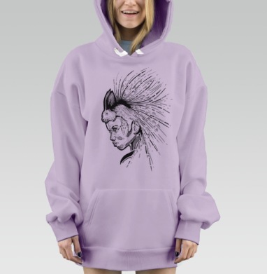 Голова с кроликом и шипами силы, Hoodie Mjhigh Dig Mel, Fiolet, утепленная