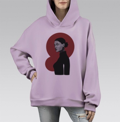 Женский профиль с бордовым кругом в минимализме, Hoodie Mono Fiolet, оверсайз, утепленная