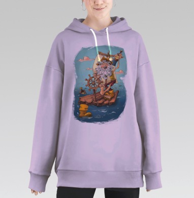 Весёлый моряк на плоту с бутылкой рома, Hoodie Long Oversize Fiolet