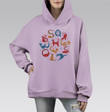 Игровой алфавит из кошек – яркий креатив, Hoodie Mono Fiolet, оверсайз, утепленная