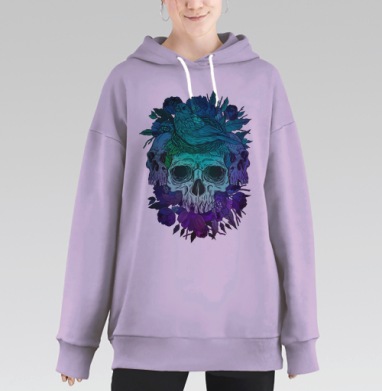 Череп с птичьим гнездом и цветами, Hoodie Long Oversize Fiolet