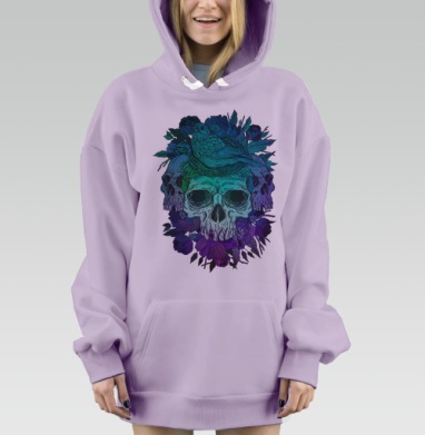 Череп с птичьим гнездом и цветами, Hoodie Mjhigh Dig Mel, Fiolet, утепленная