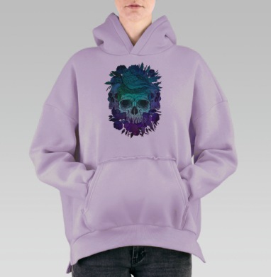 Череп с птичьим гнездом и цветами, Hoodie Oversize Fiolet, утепленная