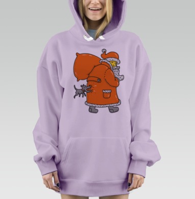Веселая сцена с Дед Морозом и озорной собакой, Hoodie Mjhigh Dig Mel, Fiolet, утепленная