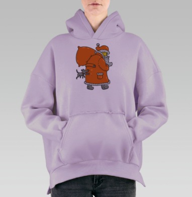 Веселая сцена с Дед Морозом и озорной собакой, Hoodie Oversize Fiolet, утепленная