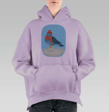 Голубь в шапке, Hoodie Oversize Fiolet, утепленная