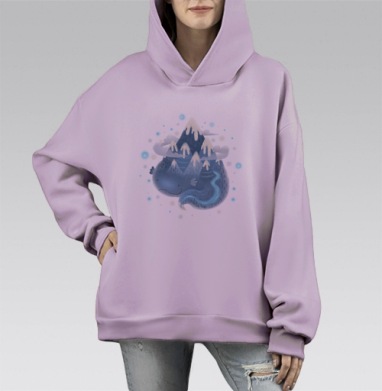 Волшебное синее существо с горной грядой, Hoodie Mono Fiolet, оверсайз, утепленная