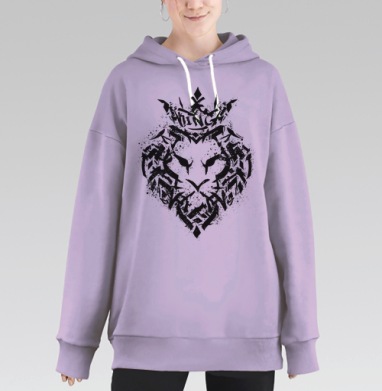 Стильный граффити-принт Лев в короне KING, Hoodie Long Oversize Fiolet