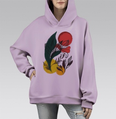 Абстрактный ботанический экспрессионизм, Hoodie Mono Fiolet, оверсайз, утепленная