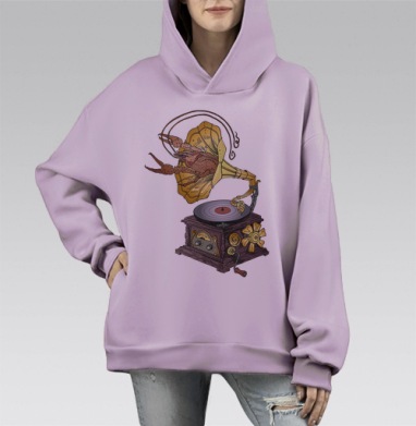Сюрреалистичный граммофон с раком в стимпанк стиле, Hoodie Mono Fiolet, оверсайз, утепленная