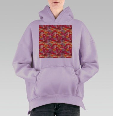Волшебный акварельный узор с грибами, Hoodie Oversize Fiolet, утепленная