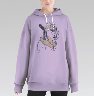 Ироничная иллюстрация: Бритвенный станок бреет электробритву, Hoodie Long Oversize Fiolet