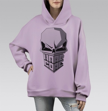 Hardcore to da bone, Hoodie Mono Fiolet, оверсайз, утепленная