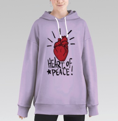 Сердце Мира в Ярких Красных Оттенках, Hoodie Long Oversize Fiolet
