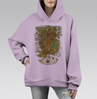 Иллюстрация африканской природы и охотника / Illustration of African nature and hunter, Hoodie Mono Fiolet, оверсайз, утепленная
