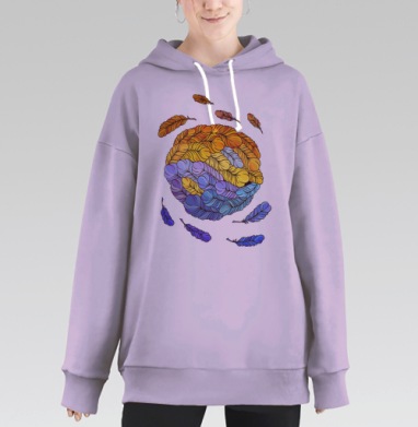 Декоративная композиция из перьев в круге, Hoodie Long Oversize Fiolet