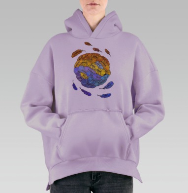 Декоративная композиция из перьев в круге, Hoodie Oversize Fiolet, утепленная