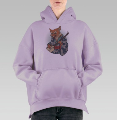 Лиса-музыкант с сямисэном в страстном исполнении, Hoodie Oversize Fiolet, утепленная