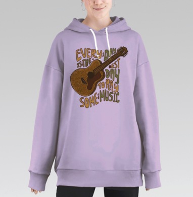 Мультяшная гитара с вдохновляющей цитатой, Hoodie Long Oversize Fiolet
