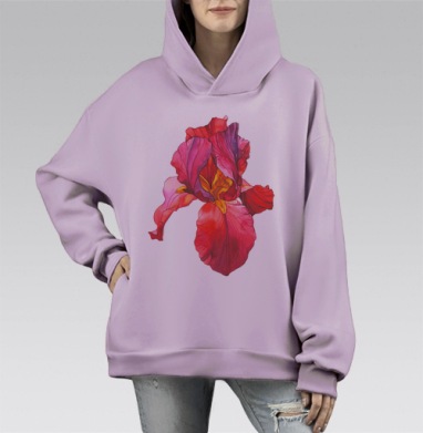 Яркий акварельный цветок ириса, Hoodie Mono Fiolet, оверсайз, утепленная
