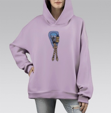 Альпинистский карабин с природным узором, Hoodie Mono Fiolet, оверсайз, утепленная