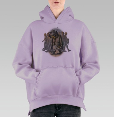 Рыба в пальто с телефоном в городе, Hoodie Oversize Fiolet, утепленная