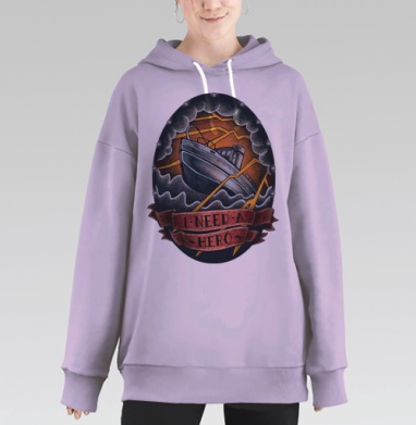 Буря и Герой: Морское Испытание в Тату Стиле, Hoodie Long Oversize Fiolet