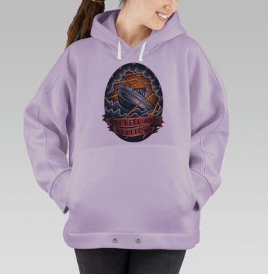 Буря и Герой: Морское Испытание в Тату Стиле, Hoodie Oversize Fiolet