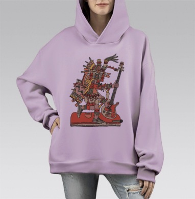 Музыкант древних цивилизаций с бас-гитарой, Hoodie Mono Fiolet, оверсайз, утепленная