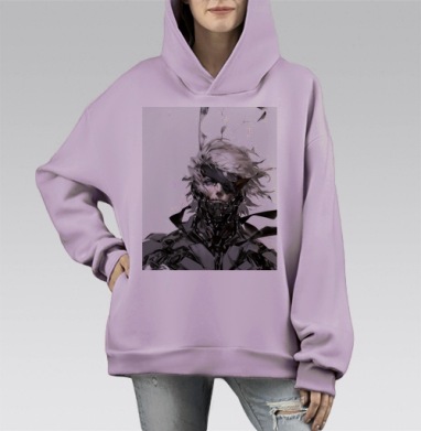 Кибернетический воин с механическим лицом и холодным взглядом, Hoodie Mono Fiolet, оверсайз, утепленная