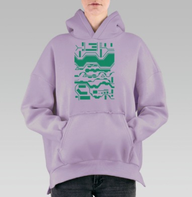 Футуристический узор в стиле киберпанк, Hoodie Oversize Fiolet, утепленная