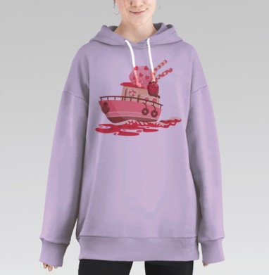 Розовый кораблик с мороженым и клубникой, Hoodie Long Oversize Fiolet