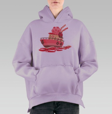 Розовый кораблик с мороженым и клубникой, Hoodie Oversize Fiolet, утепленная