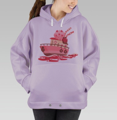 Розовый кораблик с мороженым и клубникой, Hoodie Oversize Fiolet