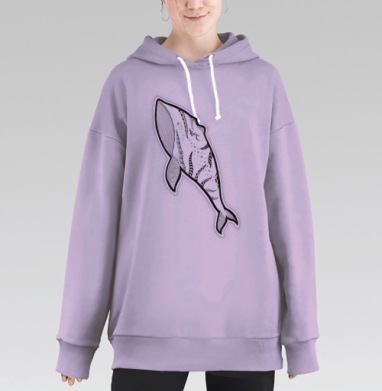 Дудлинг Кит: Лайн-арт с Миниатюрным Подводным Миром, Hoodie Long Oversize Fiolet