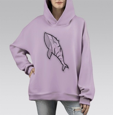 Дудлинг Кит: Лайн-арт с Миниатюрным Подводным Миром, Hoodie Mono Fiolet, оверсайз, утепленная