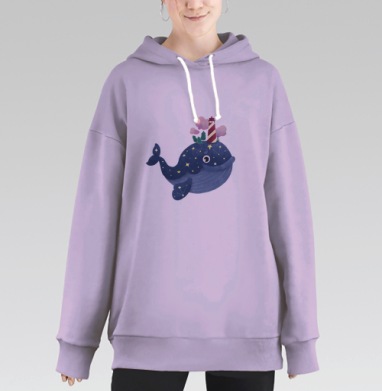 Кит с волшебным миром на спине в ночном небе, Hoodie Long Oversize Fiolet
