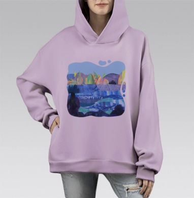 Гармония природы: глубина моря и гор, Hoodie Mono Fiolet, оверсайз, утепленная