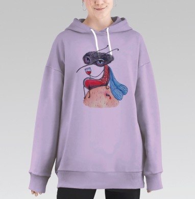 Вампир-комар с бокалом крови в сюрреализме, Hoodie Long Oversize Fiolet