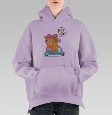 Весёлая поездка корги на скутере, Hoodie Oversize Fiolet, утепленная