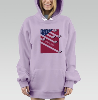 Флаг США в эпоху COVID-19 с символами пандемии, Hoodie Mjhigh Dig Mel, Fiolet, утепленная