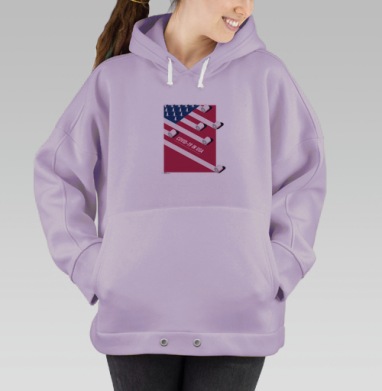 Флаг США в эпоху COVID-19 с символами пандемии, Hoodie Oversize Fiolet