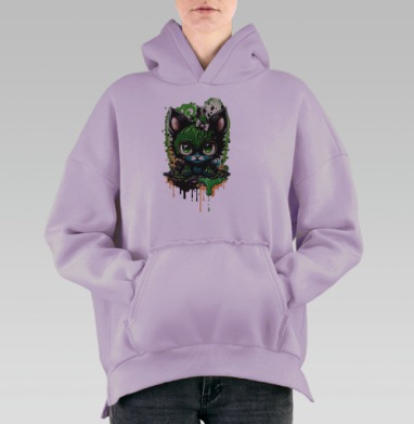Ядовитый котенок в стиле Pop Surrealism, Hoodie Oversize Fiolet, утепленная