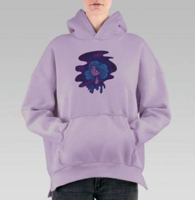 Сюрреалистичный персонаж с тремя глазами и синими волосами, Hoodie Oversize Fiolet, утепленная