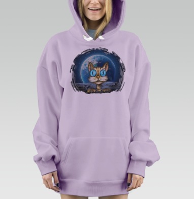 Кот-исследователь на Луне с взглядом в Землю, Hoodie Mjhigh Dig Mel, Fiolet, утепленная