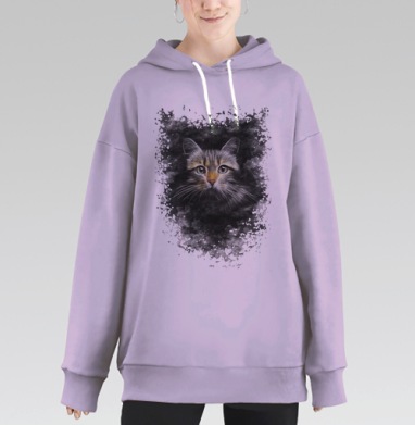 Мистический портрет космической кошки с неоновым свечением, Hoodie Long Oversize Fiolet