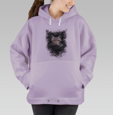 Мистический портрет космической кошки с неоновым свечением, Hoodie Oversize Fiolet