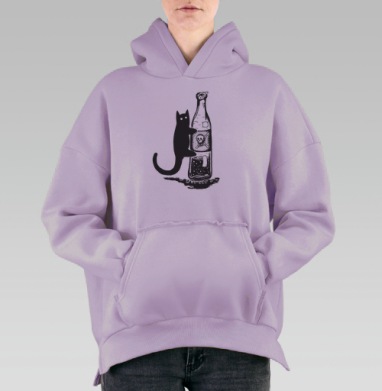 Чёрный кот с бутылкой яда – интригующая иллюстрация, Hoodie Oversize Fiolet, утепленная