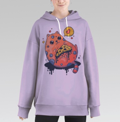 Милый кот с гигантской пиццей в стиле Creepy Cute, Hoodie Long Oversize Fiolet